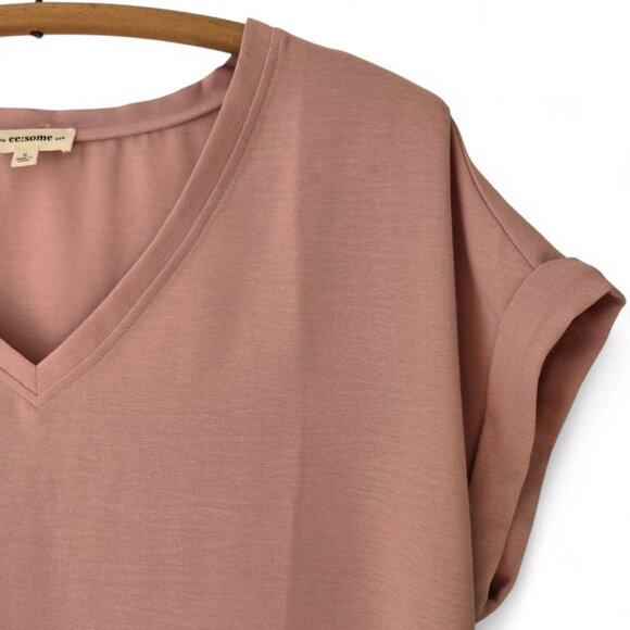 Ee:Some Womens V-Neck Blouse Blush Pink V-Neck Cuffed Sleeve Small - Picture 5 of 11